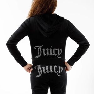 Juicy Couture Studded Juicy Logo Velour Tracksuits 666 2pcs Women Suits Black