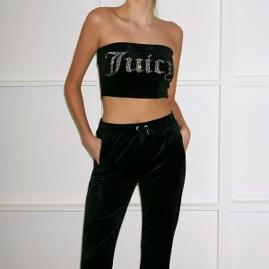 Juicy Couture Studded Juicy Logo Velour Tracksuits 7391 2pcs Women Suits Black