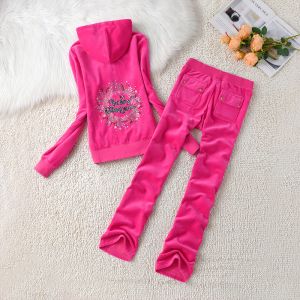 Juicy Couture Butterfly Flowers Velour Tracksuits 7408 2pcs Women Suits Rose