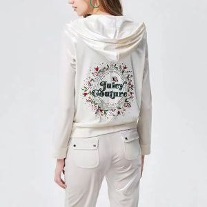 Juicy Couture Butterfly Flowers Velour Tracksuits 7408 2pcs Women Suits White