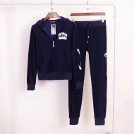 Juicy Couture Embroidery Juicy Crown Velour Tracksuits 2225 2pcs Women Suits Navy Blue