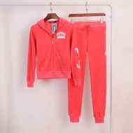 Juicy Couture Embroidery Juicy Crown Velour Tracksuits 2225 2pcs Women Suits Red