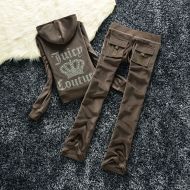 Juicy Couture Studded Logo Crown Velour Tracksuits 605 2pcs Women Suits Coffee