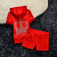 Juicy Couture Studded Crown Velour Tracksuits 609 2pcs Women Suits Red