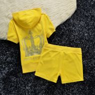Juicy Couture Studded Crown Velour Tracksuits 609 2pcs Women Suits Yellow
