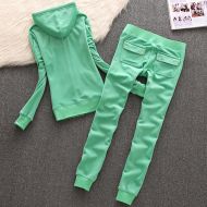 Juicy Couture Simple Pure Color Velour Tracksuits 611 2pcs Women Suits Green