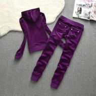 Juicy Couture Simple Pure Color Velour Tracksuits 611 2pcs Women Suits Purple