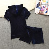 Juicy Couture Original Stripes Velour Tracksuits 652 2pcs Women Suits Navy Blue