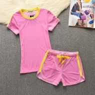 Juicy Couture Original Stripes Velour Tracksuits 653 2pcs Women Suits Pink