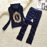 Juicy Couture Crystal JC Mirror Velour Tracksuits 7313 2pcs Women Suits Navy Blue