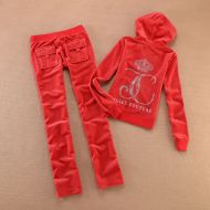 Juicy Couture Studded JC Logo Crown Velour Tracksuits 8605 2pcs Women Suits Red